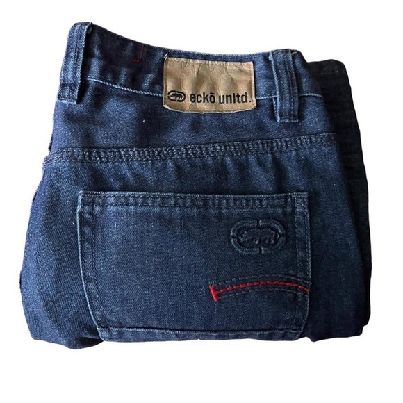 gorgeous streetwear ecko unlimited baggy dark wash blue denim jeans - Picture 1 of 3